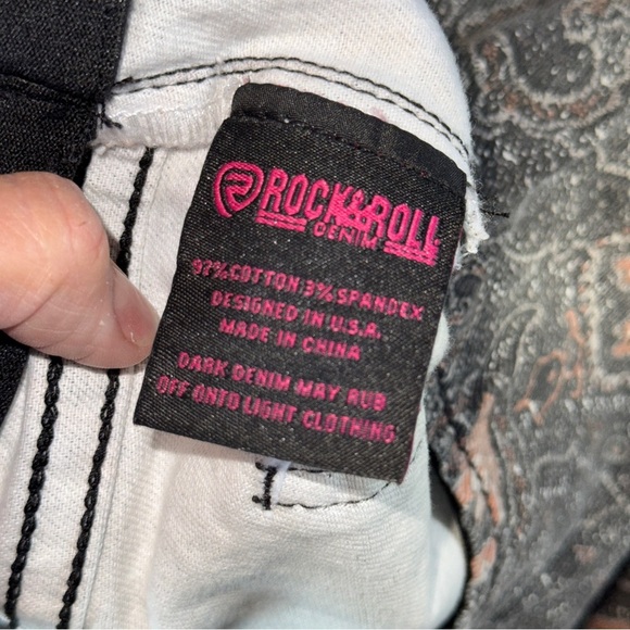 Rock & Roll Denim Paisley Print High Rise Bargain Bell Pull On Flare Jeans 28x30 - Picture 7 of 9